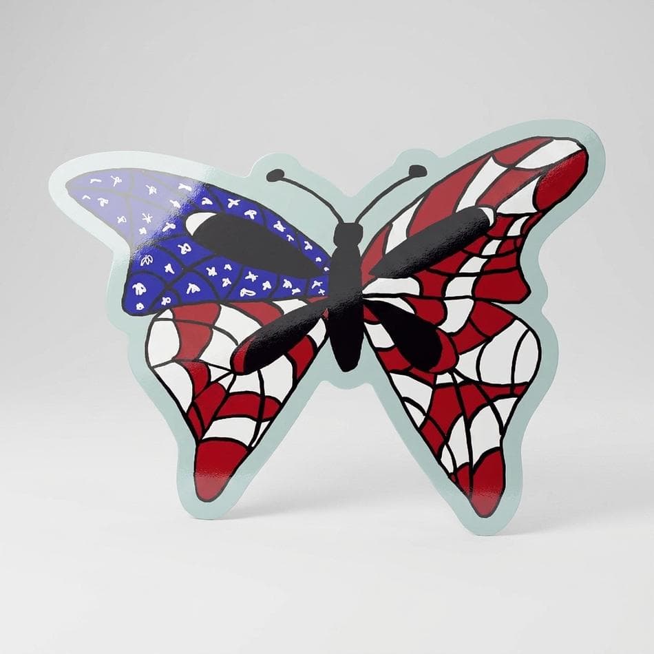 Waterproof Removable Butterfly Sticker, Classic White Print, Dishwasher Safe, Weatherproof Vinyl-Style Decal, 4x4 in
