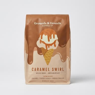 Caramel Flavored Whole Bean Coffee, Caramel & Vanilla Notes, Smooth Dessert-Inspired Medium Roast, 12oz Bag