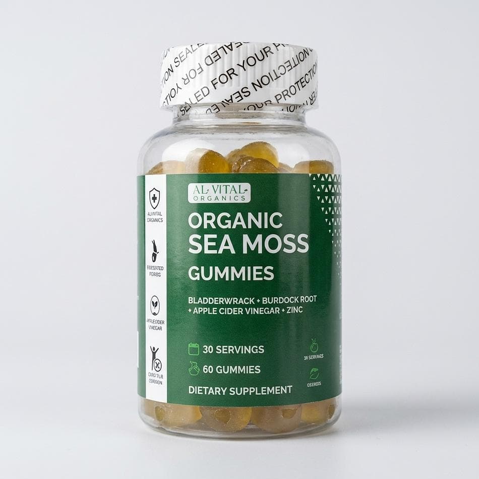 Sea Moss Gummies, Irish Sea Moss + Bladderwrack + Burdock Root, Thyroid & Immune Support, Vegan Chewables, 1 Bottle