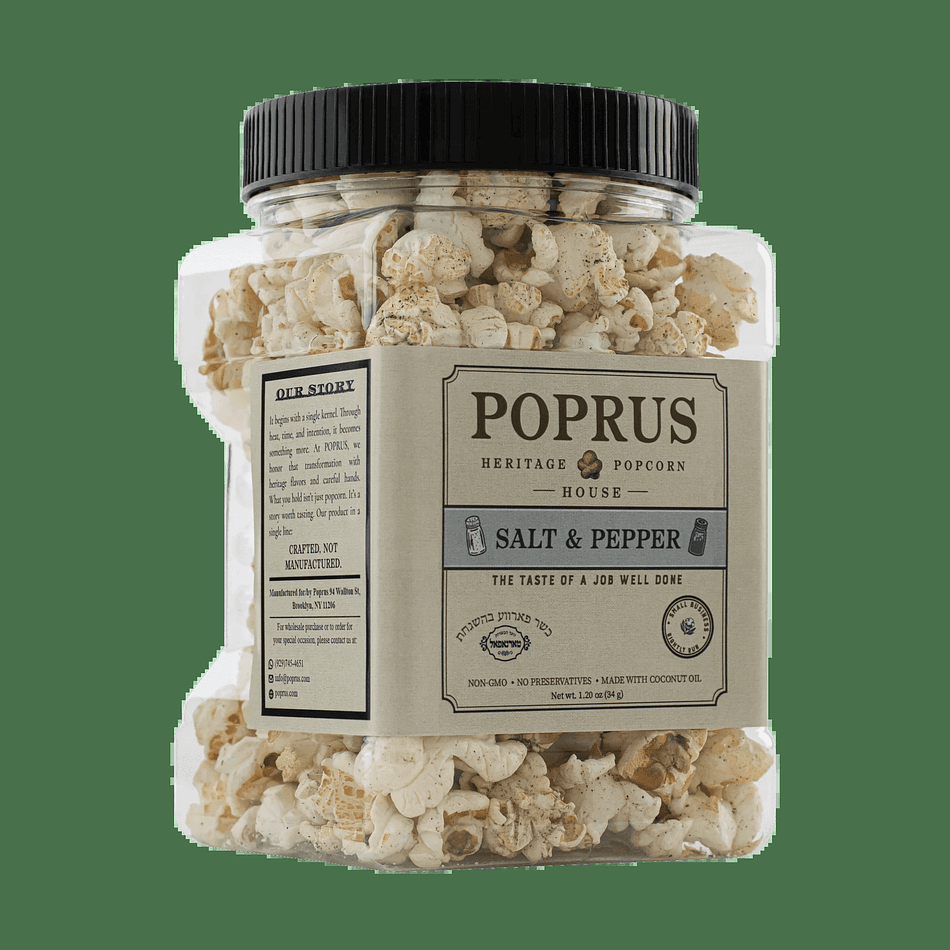 Salt & Pepper Kettle Popcorn, Cracked Pepper & Sea Salt, Dairy-Free Kosher Snack, 1.20 oz Bottle