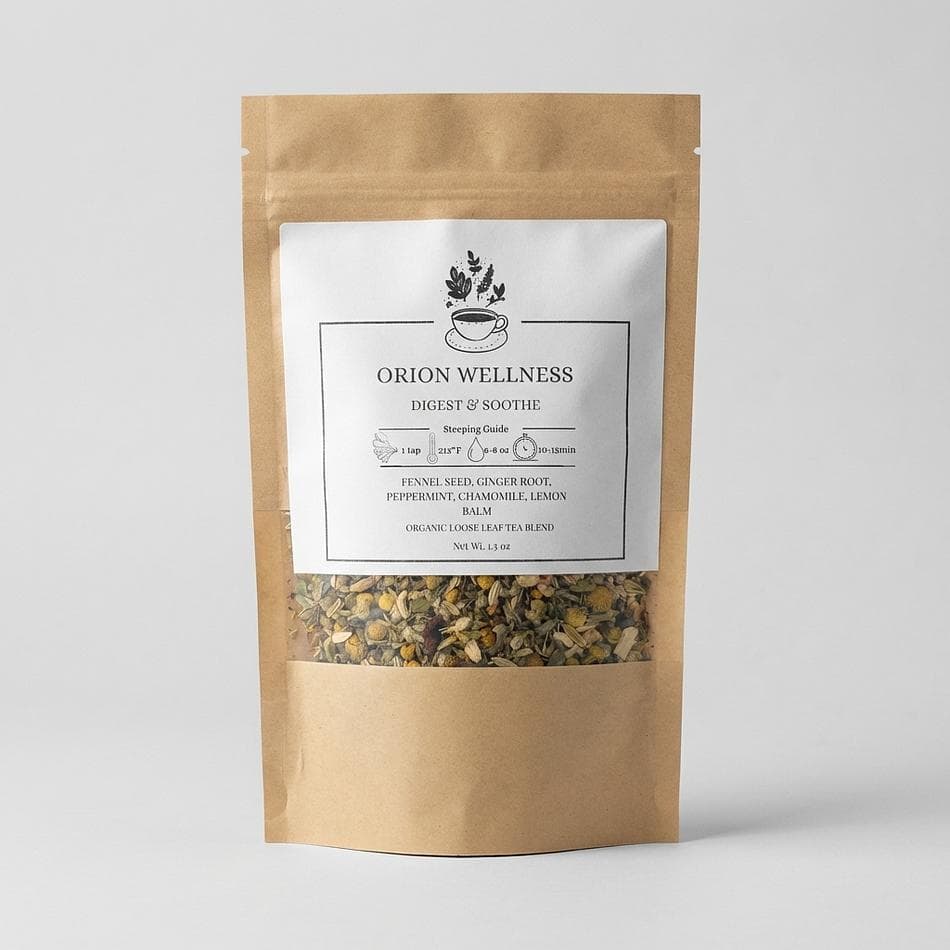 Digestive Support Herbal Tea, Fennel & Ginger + Peppermint, Calm Bloating After Meals, Caffeine-Free Loose Leaf, 1.5 oz