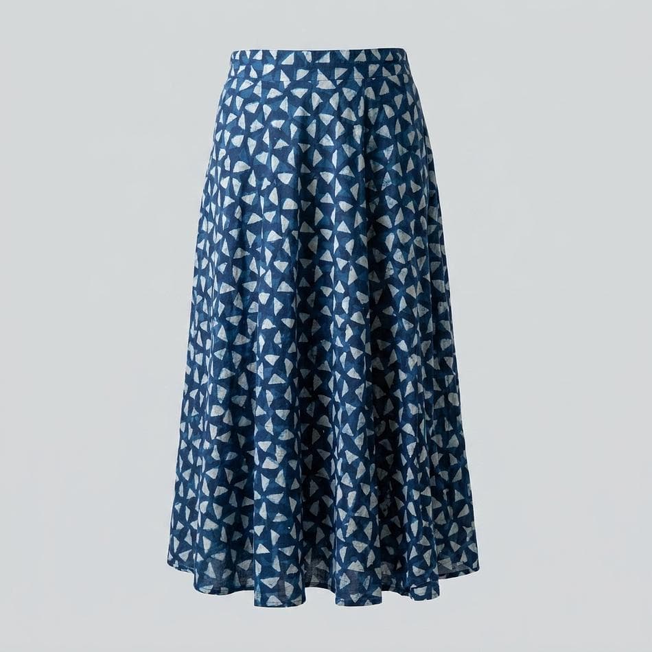 Indigo Wrap Skirt, Geometric Mosaic Print, Natural Indigo Dye, One Size, Maxi Length