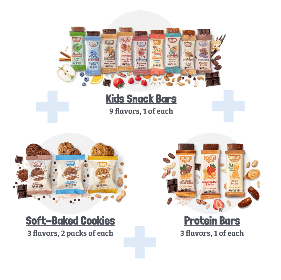 Organic Vegan Snack Variety Pack, Dates & Nut Butter, Gluten-Free Kids Bars + Protein Bars + Soft-Baked Cookies, 18 Packs