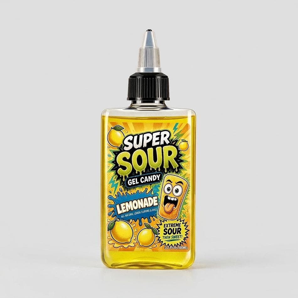 Super Sour Lemonade Gel Candy, Lemonade Flavor, Extreme Sour Squeeze Bottle, 100ml (3.4 fl oz)