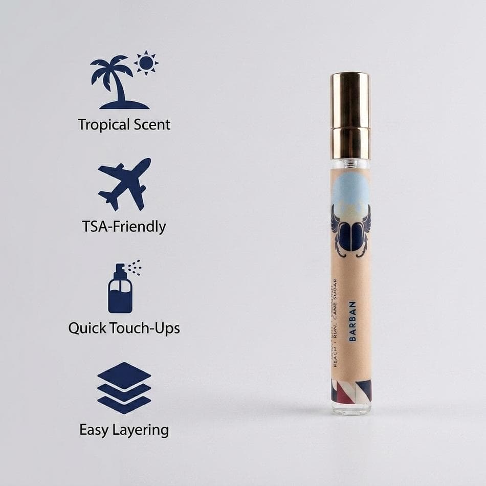 BARBAN Tropical Fruity Travel Perfume, Orange Pineapple Mango Coconut & Rum, Eau de Parfum Spray, TSA-Approved 10ml