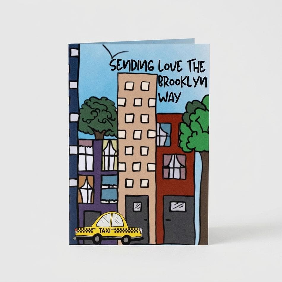Hand-Drawn Brooklyn Greeting Card, 100% Recycled Paper, Blank Inside, A2 Folded 4.25x5.5, Kraft Envelope