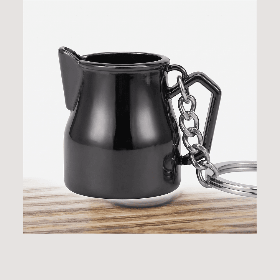Milk Pitcher Keychain, Black Metal Coffee Charm, Barista Gift, Mini Espresso Accessory, 1 Pack