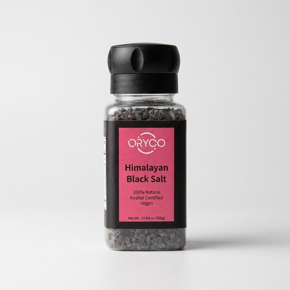 Himalayan Black Salt Grinder (Kala Namak), Coarse Crystals, Eggy Vegan Flavor, Refillable Adjustable Mill, 17.64 oz (500g)