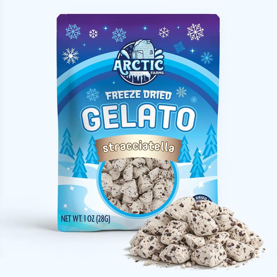 Freeze-Dried Gelato Bites, Stracciatella (Italian Chocolate Chip), No-Melt Dessert Snack, Resealable Bag (1 oz)