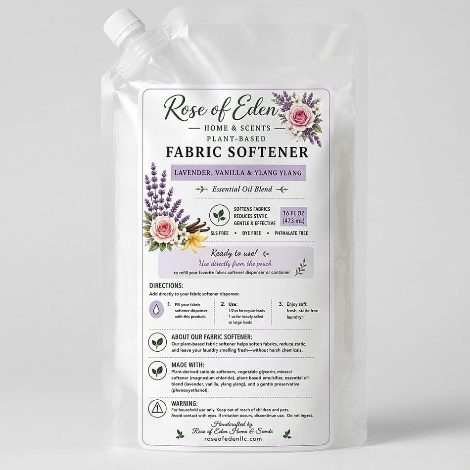 Plant-Based Fabric Softener, Essential Oils, Static & Residue Reduction, HE Safe, 16 oz Pouch
