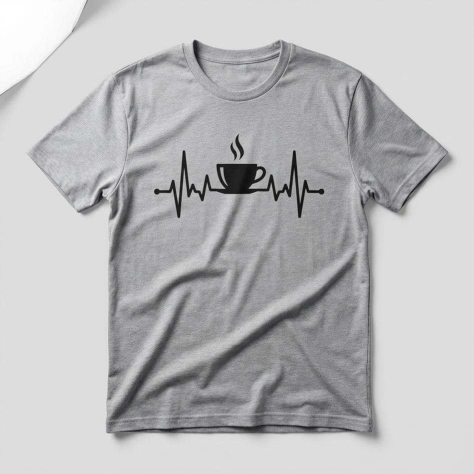 Unisex Coffee Heartbeat Graphic T-Shirt, Combed Ring-Spun Cotton, Caffeine Lover Tee, Crewneck Short Sleeve, XS–3XL