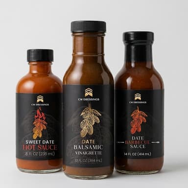 Date-Sweetened Balsamic Vinaigrette Dressing + Sweet Date Hot Sauce, Organic Deglet Nour Date Syrup, Sweet Heat Bundle (2 Bottles)