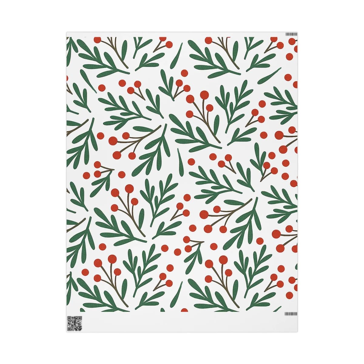 Holiday Berry Botanical Wrapping Paper Roll — Festive Green & Red Gift Wrap