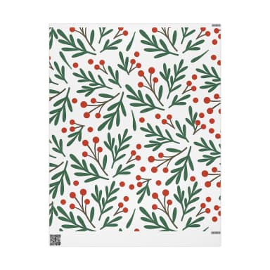 Holiday Berry Botanical Wrapping Paper Roll — Festive Green & Red Gift Wrap