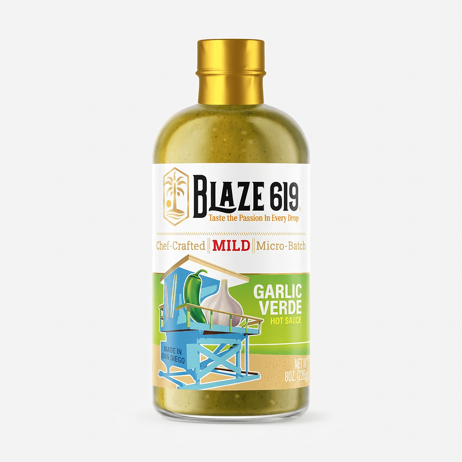 Garlic Verde Hot Sauce, Tomatillo & Black Garlic, Mild Citrus Heat, All-Natural Gluten-Free, 8 oz Bottle