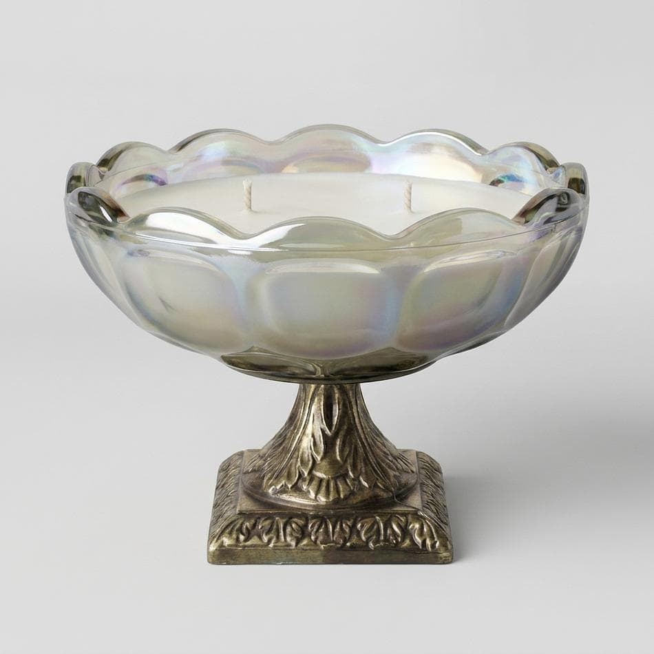 Vintage Indiana Glass Carnival Glass Compote Soy Candle, Elderberry Nectar, Reusable Pedestal Bowl, Triple Wick, 6.81 oz