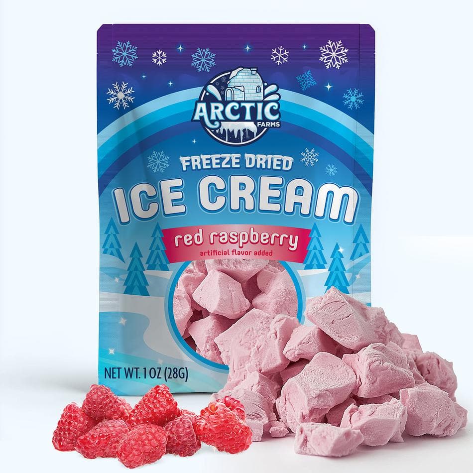 Freeze-Dried Ice Cream Bits, Red Raspberry, No-Melt Crunchy Snack, Shelf-Stable, Pack of 3 Resealable Bags (1 oz each)