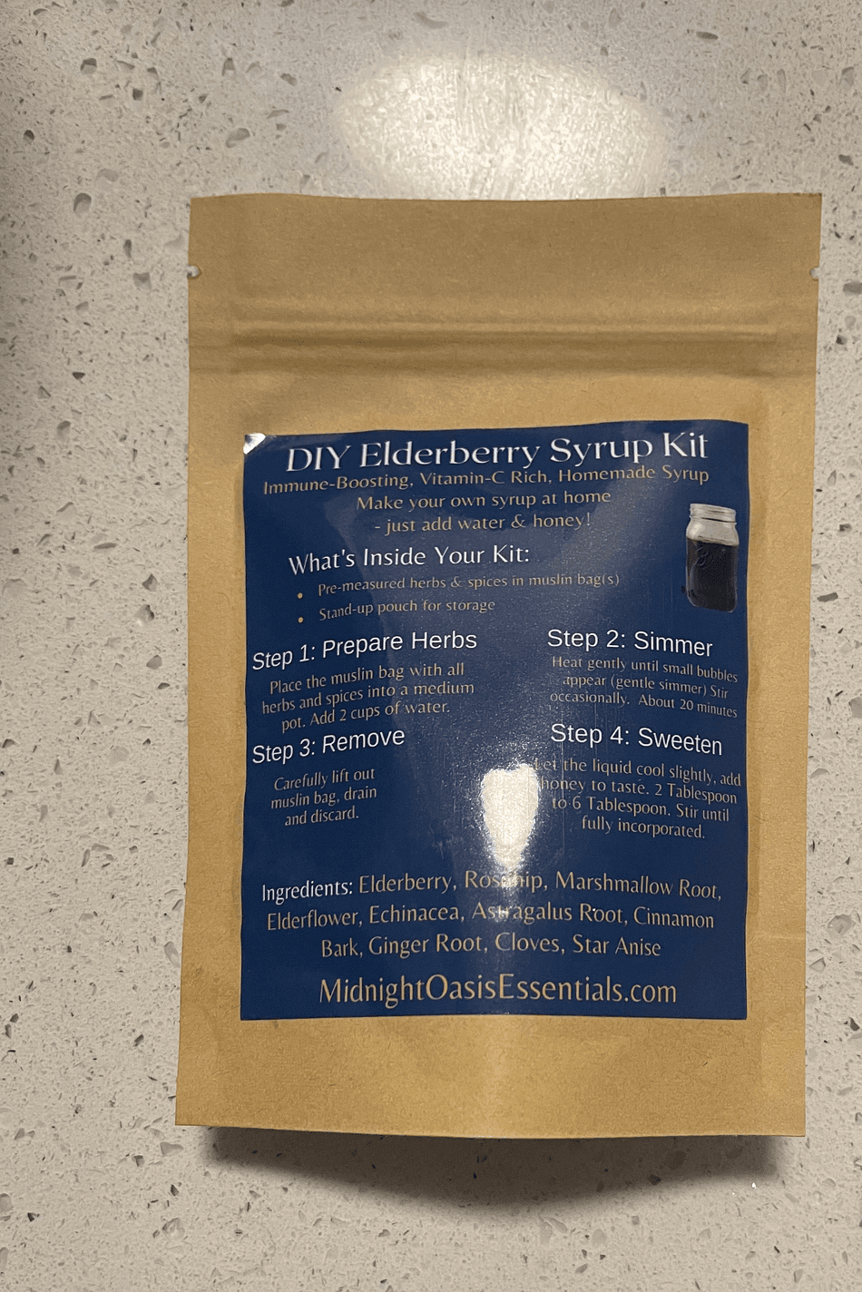 Elderberry Syrup DIY Kit, Elderberry & Echinacea Herbal Spice Blend, Immune Support, Pre-Measured Sachet, 1 Kit