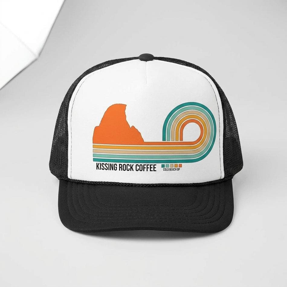 Foam Front Trucker Hat, Polyester & Nylon Mesh, Breathable Snapback Fit, One Size (58cm), Vintage Wave Design