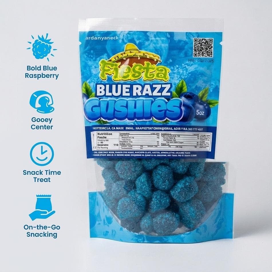 Blue Raspberry Fruit Snacks, Blue Razz & Blueberry Flavor, Chewy Gushers-Style Candy, Gooey Center, 1 Bag