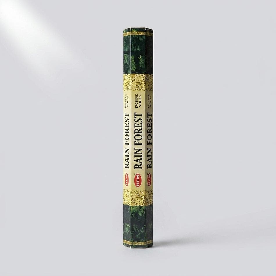 Rain Forest Incense Sticks, Fresh Green Woody Scent, Relaxation & Meditation, 20-Stick Hexagon Tube