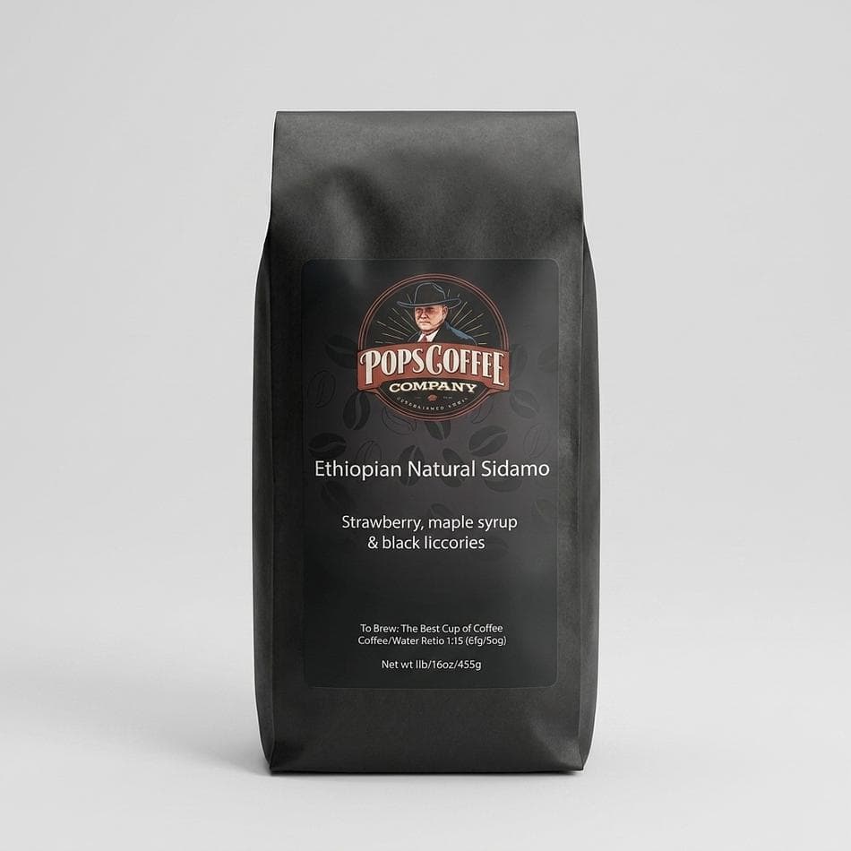 Organic Ethiopian Sidamo Natural Coffee, Fruity Strawberry Notes, Air-Roasted, Whole Bean or Ground, 1 lb Bag