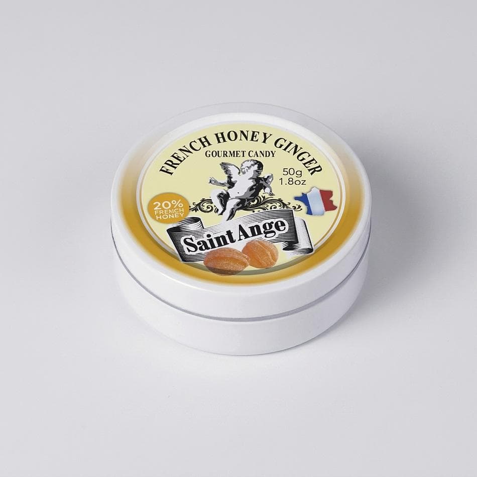 Honey Ginger Pastilles (Hard Candy Drops), Auvergne Honey, Natural Ginger Flavor, Gift Tin, 1.8 oz (50g)