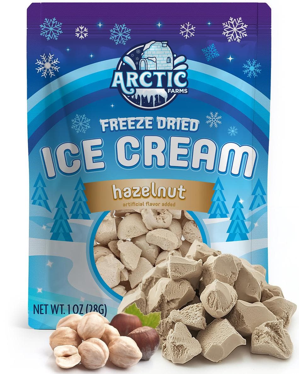 Freeze-Dried Ice Cream Bits, Hazelnut, No-Melt Crunchy Snack, Shelf-Stable, Resealable Bag (1 oz)