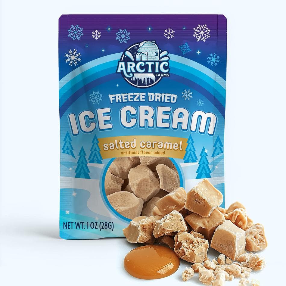 Freeze-Dried Ice Cream Bits, Salted Caramel, No-Melt Crunchy Snack, Shelf-Stable, Pack of 3 Resealable Bags (1 oz each)