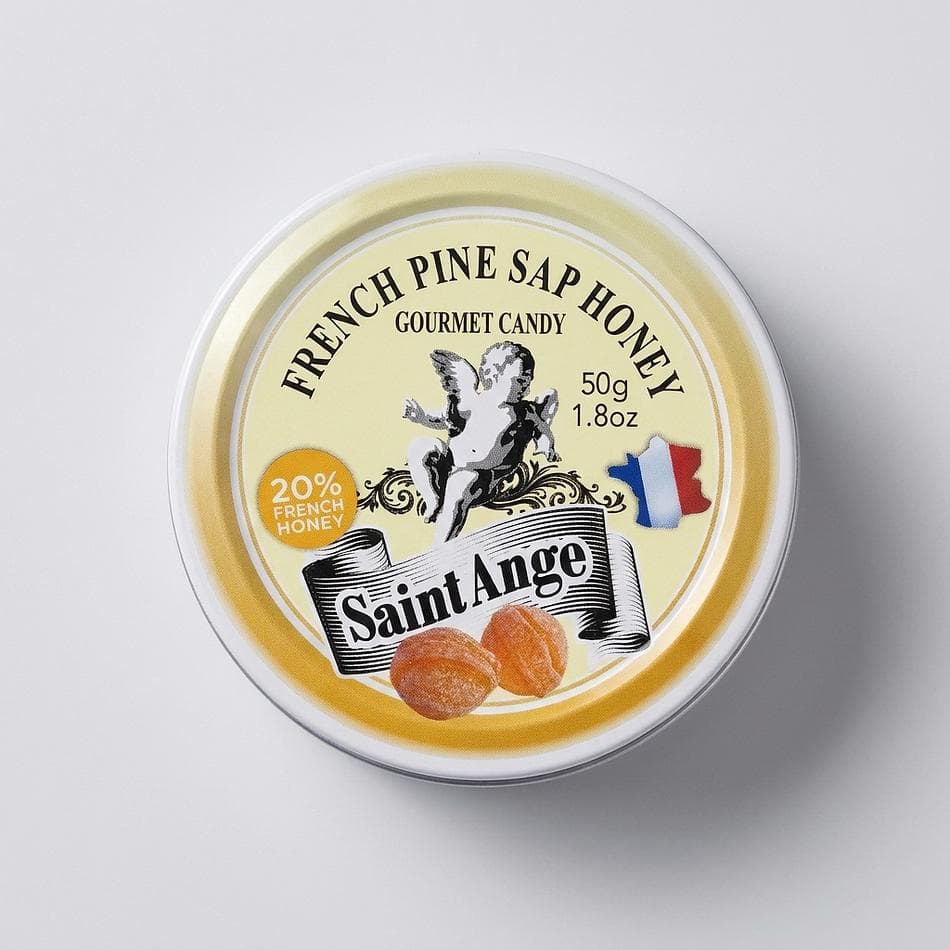 Honey & Pine Sap Hard Candy Pastilles, Auvergne Honey 20%, Throat Soothing Candy, 50 g Metal Tin