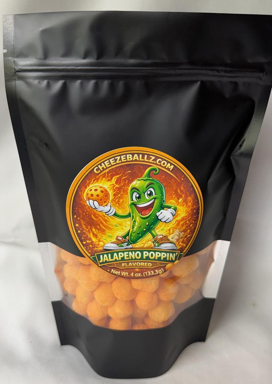 Gluten-Free Cheeze Balls, Jalapeño Popper Flavor, Crunchy Cheese Snacks, Resealable Pouch, 4 oz