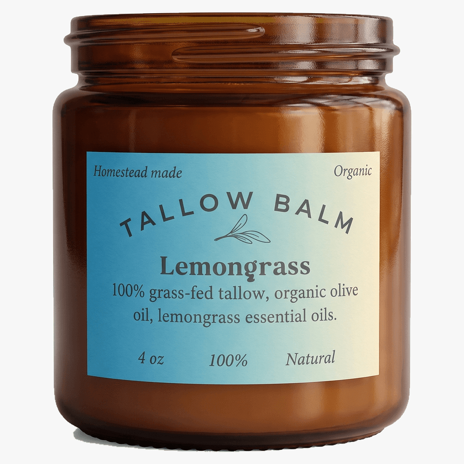 Tallow Body Balm, Grass-Fed Tallow & Olive Oil, Lemongrass Essential Oil, Deep Moisture, 1 Jar