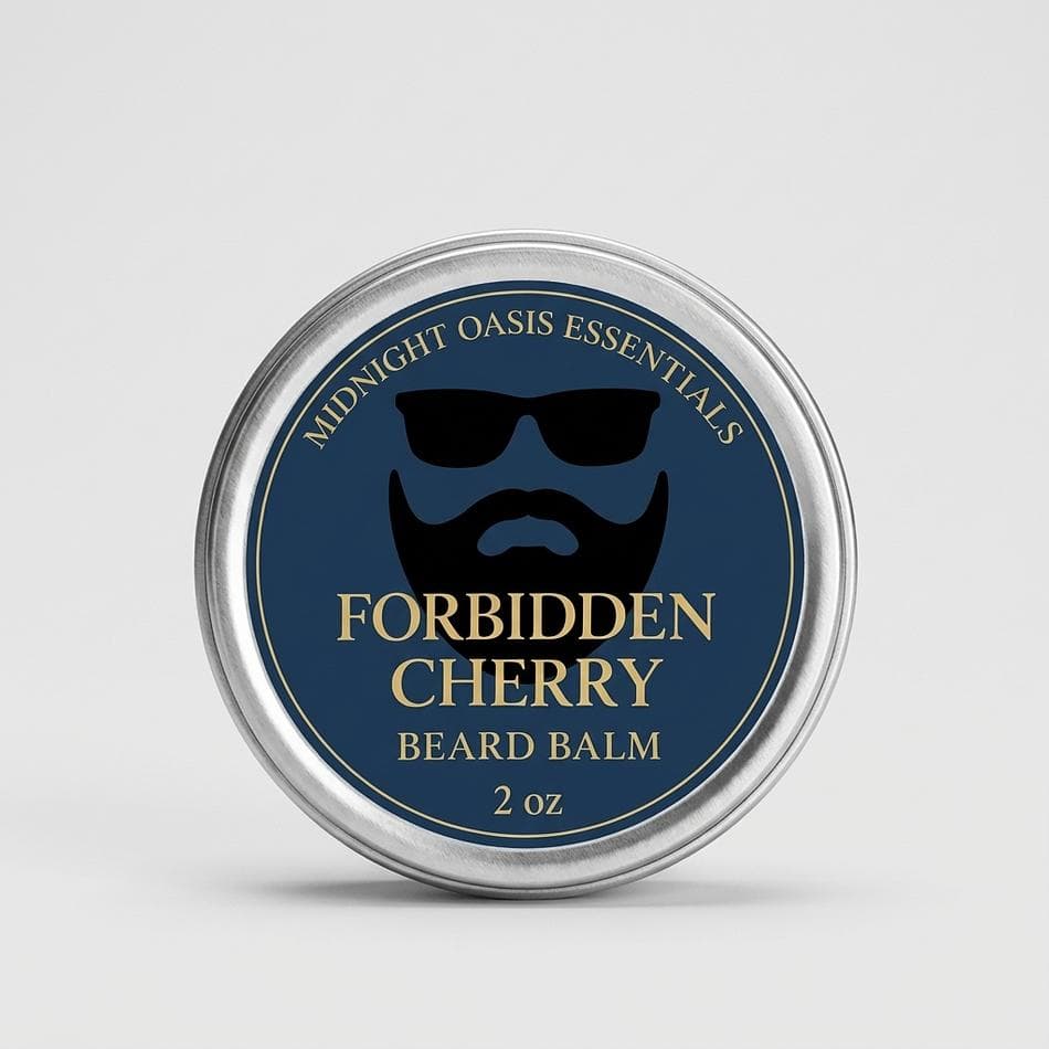 Beard Balm, Argan & Mango Butter + Beeswax, Light-Medium Hold, Flyaway Control, Forbidden Cherry Scent, 2 oz Tin