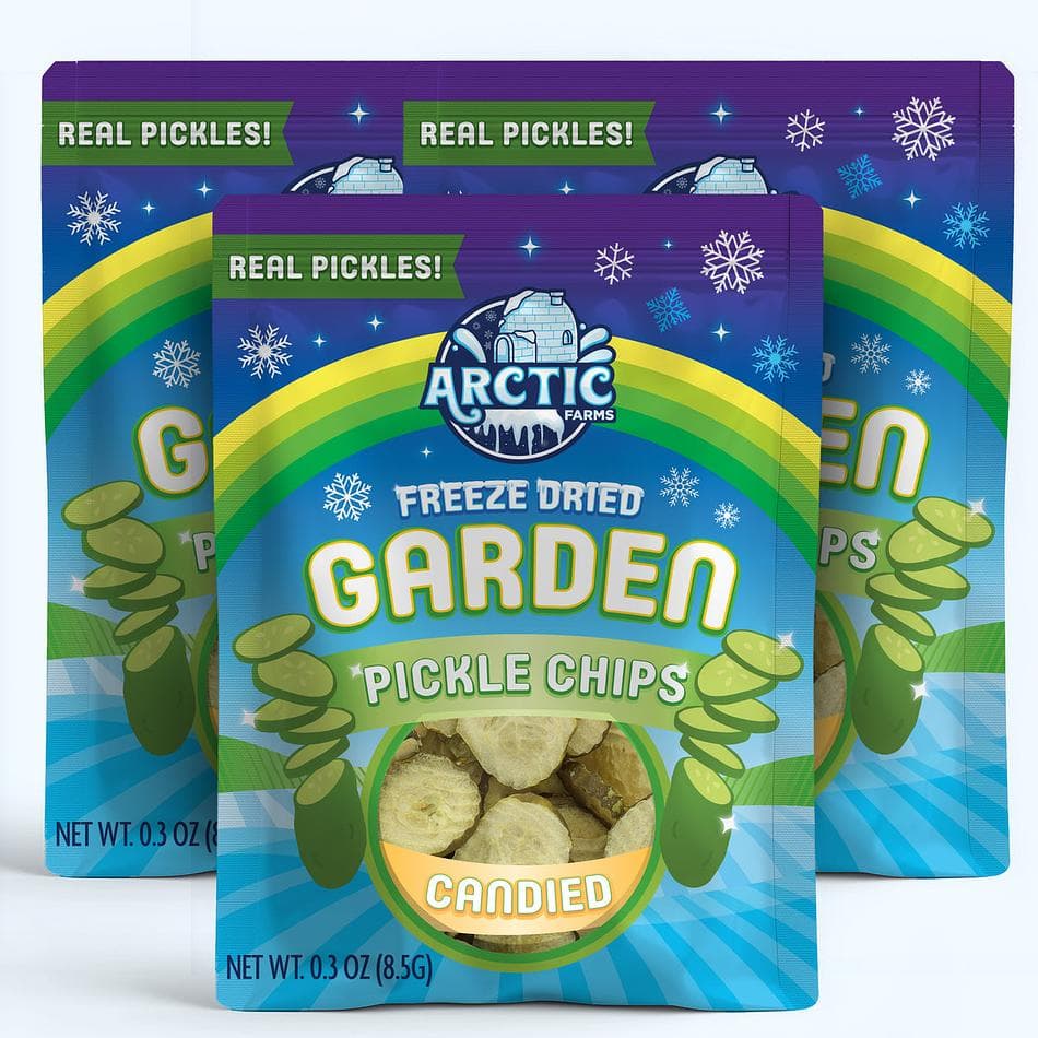 Freeze-Dried Candied Dill Pickle Chips, Sweet & Tangy Crunchy Snack, Pack of 3 Resealable Bags (0.3 oz each)