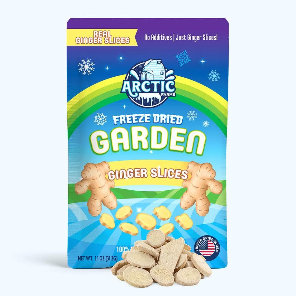 Freeze-Dried Ginger Slices, 100% Ginger Root, No Sugar Added, Spicy Crunch for Tea & Cooking, Large Resealable Bag (1.1 oz)
