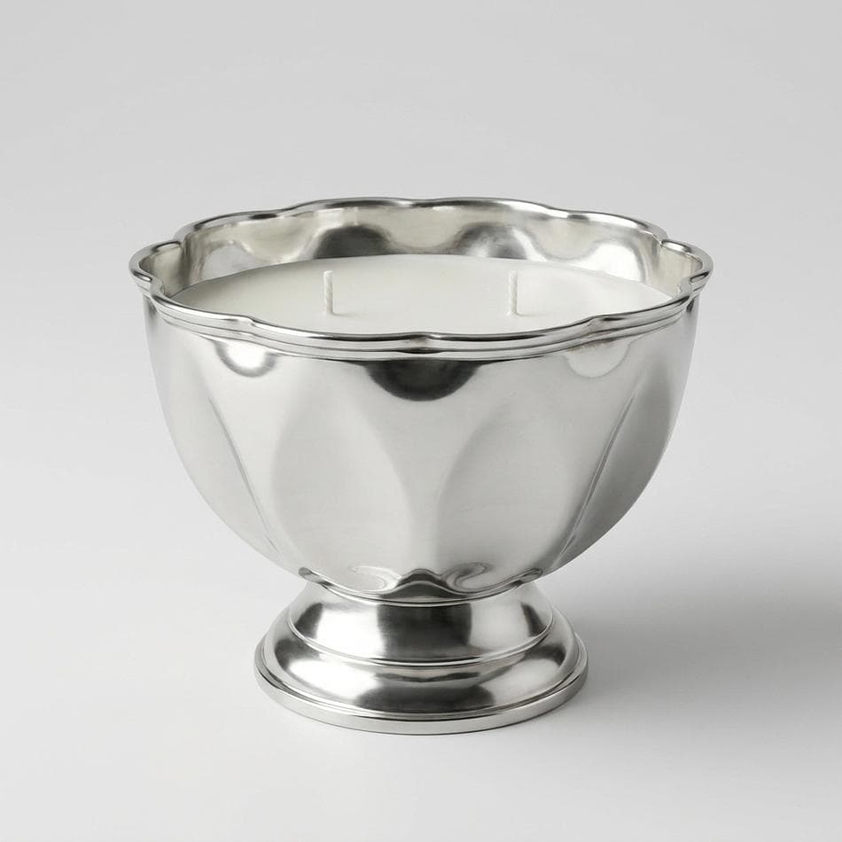 Vintage Silver Footed Bowl Candle, Soy Wax, Cashmere Plum Scent, Triple Wick, 19 oz, Reusable Vessel