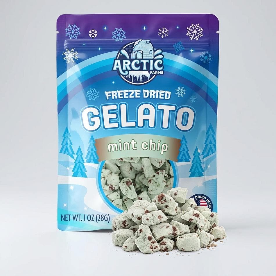 Freeze-Dried Gelato Bites, Mint & Chocolate Chips, No-Melt Dessert Snack, Resealable Bag, 1 oz