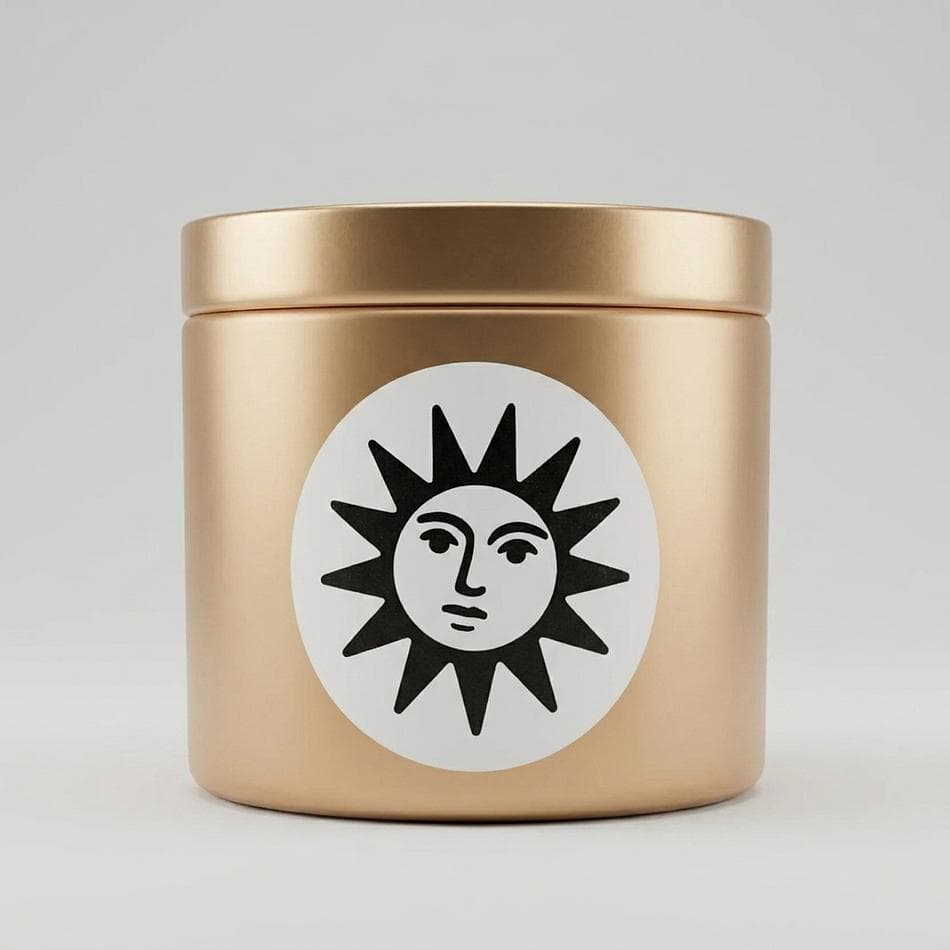 Scented Candle Travel Tin, Frankincense Amber & Tonka, Cozy Winter Warmth, 3 oz Mini Candle, Reusable Gold Tin