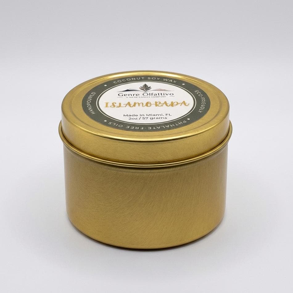 Sample Tin Candle, Coconut Soy Wax, Clean-Burning Scented Travel Candle, 2 oz Gold Tin, Single Wick