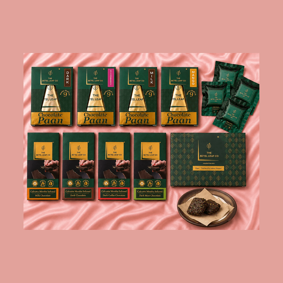 Paan Chocolate & Meetha Paan Gift Box, Milk & Dark Bars + Chocolate-Coated Paan, Celebration Assortment (12 pcs)