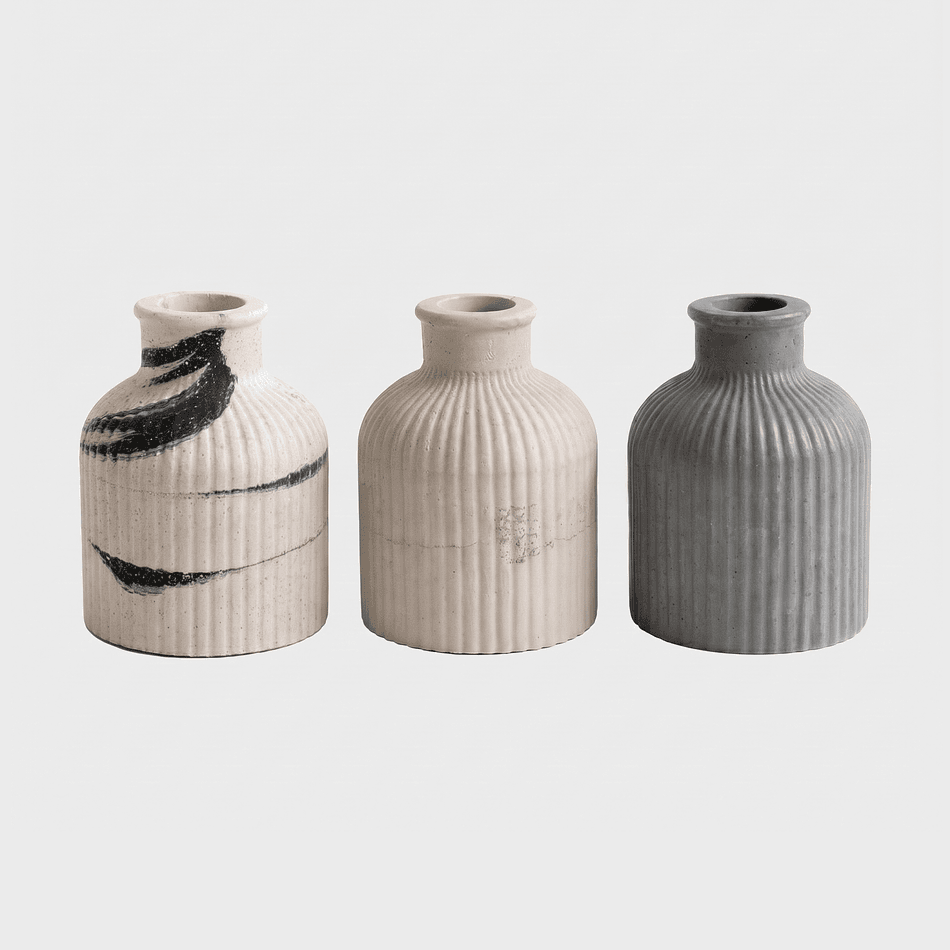 Handmade Ribbed Concrete Bud Vase – Small Minimalist Flower Vase