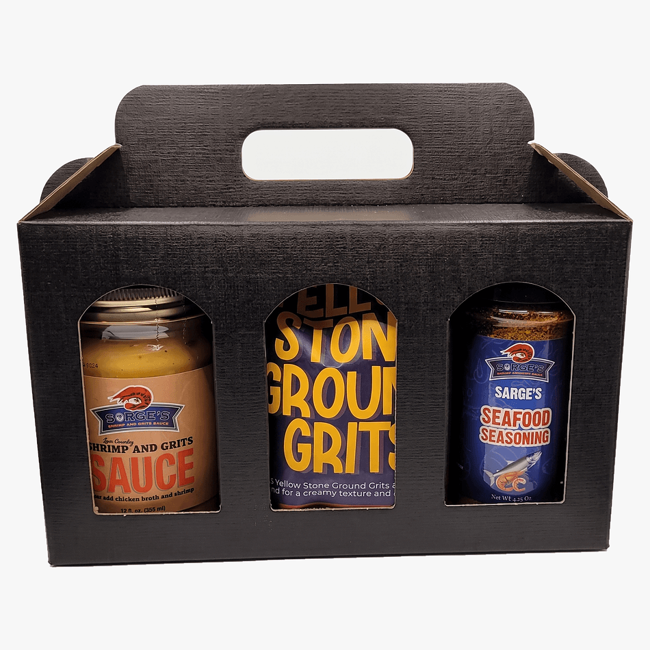 Shrimp & Grits Kit Bundle, Stone-Ground Yellow Grits + Shrimp & Grits Sauce + Seafood Seasoning, 3-Piece Set