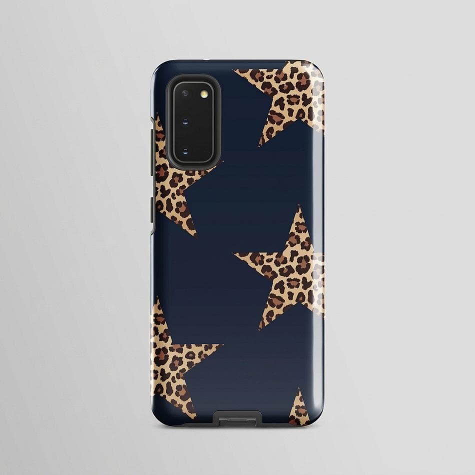 Dual-Layer Samsung Galaxy Case, Navy Leopard Cheetah Stars Print, Shockproof PC+TPU, Glossy/Matte, S20–S25