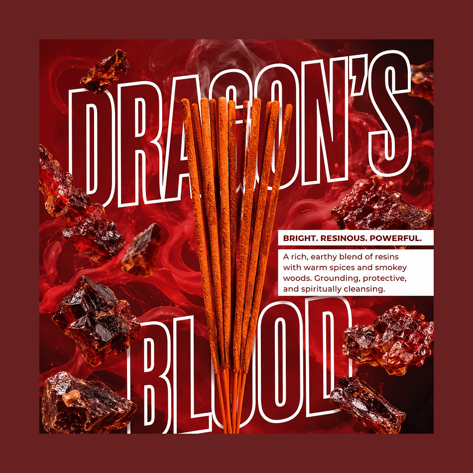 Dragon’s Blood Incense Sticks, Bamboo Core, Amber Resin & Spiced Woods Scent, Long-Lasting Clean Burn, 20 Count, 10 Inch