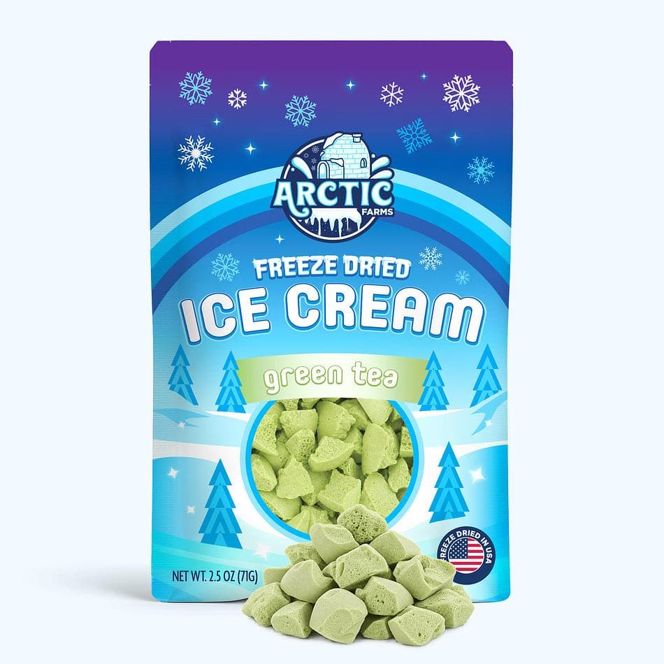 Freeze-Dried Green Tea Ice Cream Bites, Milk & Cream, No-Melt Crunchy Snack, Large Resealable Bag (2.5 oz)