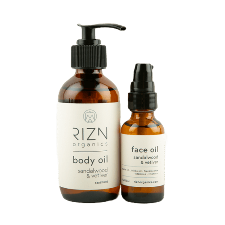 Face & Body Oil Gift Set, Castor + Jojoba + Argan Oils, Hydrating Glow, Sandalwood & Vetiver, 1 oz + 4 oz