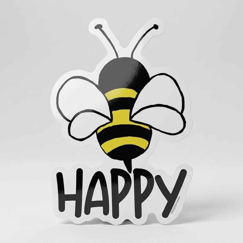 Clear Die-Cut Vinyl Sticker, Bee Design, Waterproof & Weatherproof, Removable, 4x4 in Water Bottle/Laptop Decal