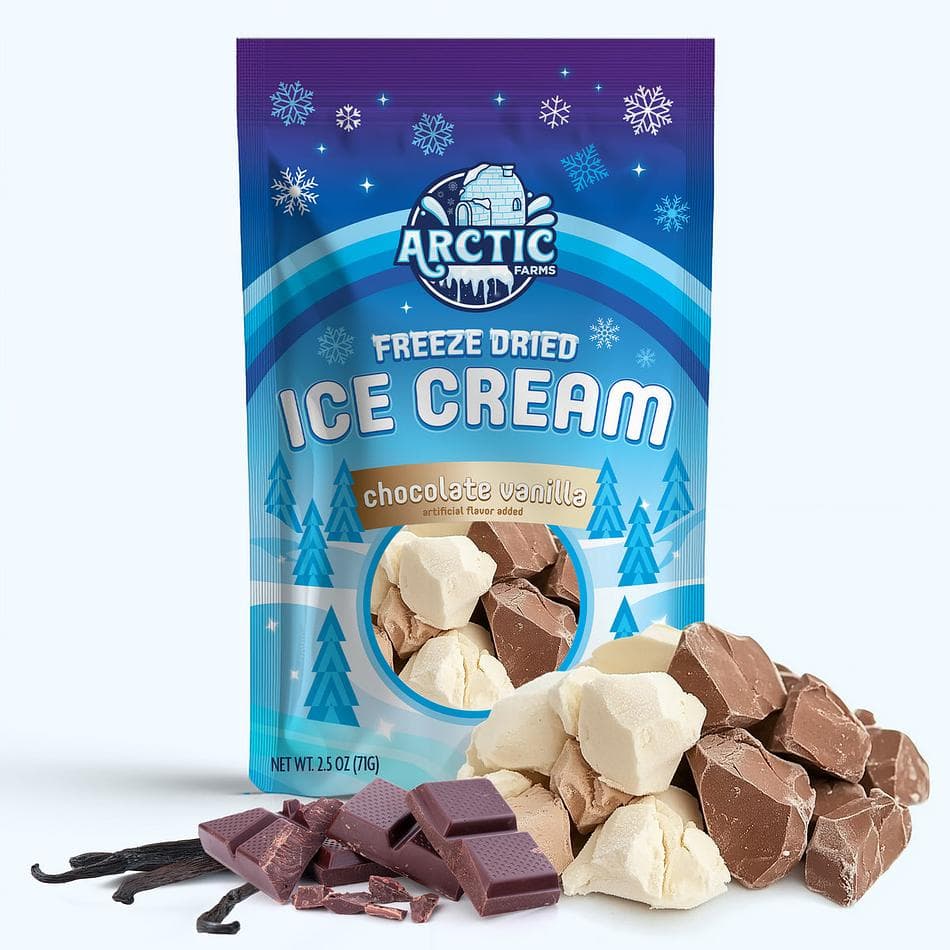 Freeze-Dried Ice Cream Bits, Chocolate Vanilla, No-Melt Crunchy Snack, Shelf-Stable, Large Resealable Bag (2.5 oz)