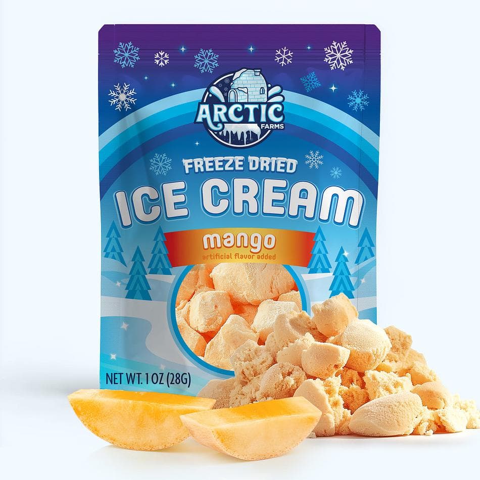 Freeze-Dried Ice Cream Bits, Mango, No-Melt Crunchy Snack, Shelf-Stable, Resealable Bag (1 oz)