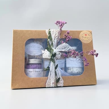 Self-Care Gift Box, Herbal Tea + Dead Sea Salt & Oats Detox Bath Soak + Coconut Milk Bath, Stress Relief, 6-Piece Kit